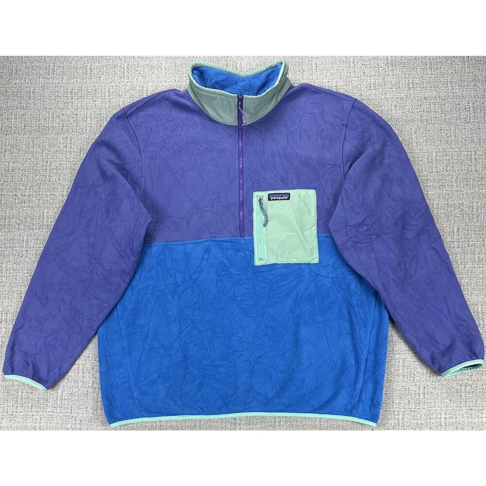 Patagonia Microdini Jacket Mens 2XL Blue Colorblock 1/4 Zip Fleece Pullover